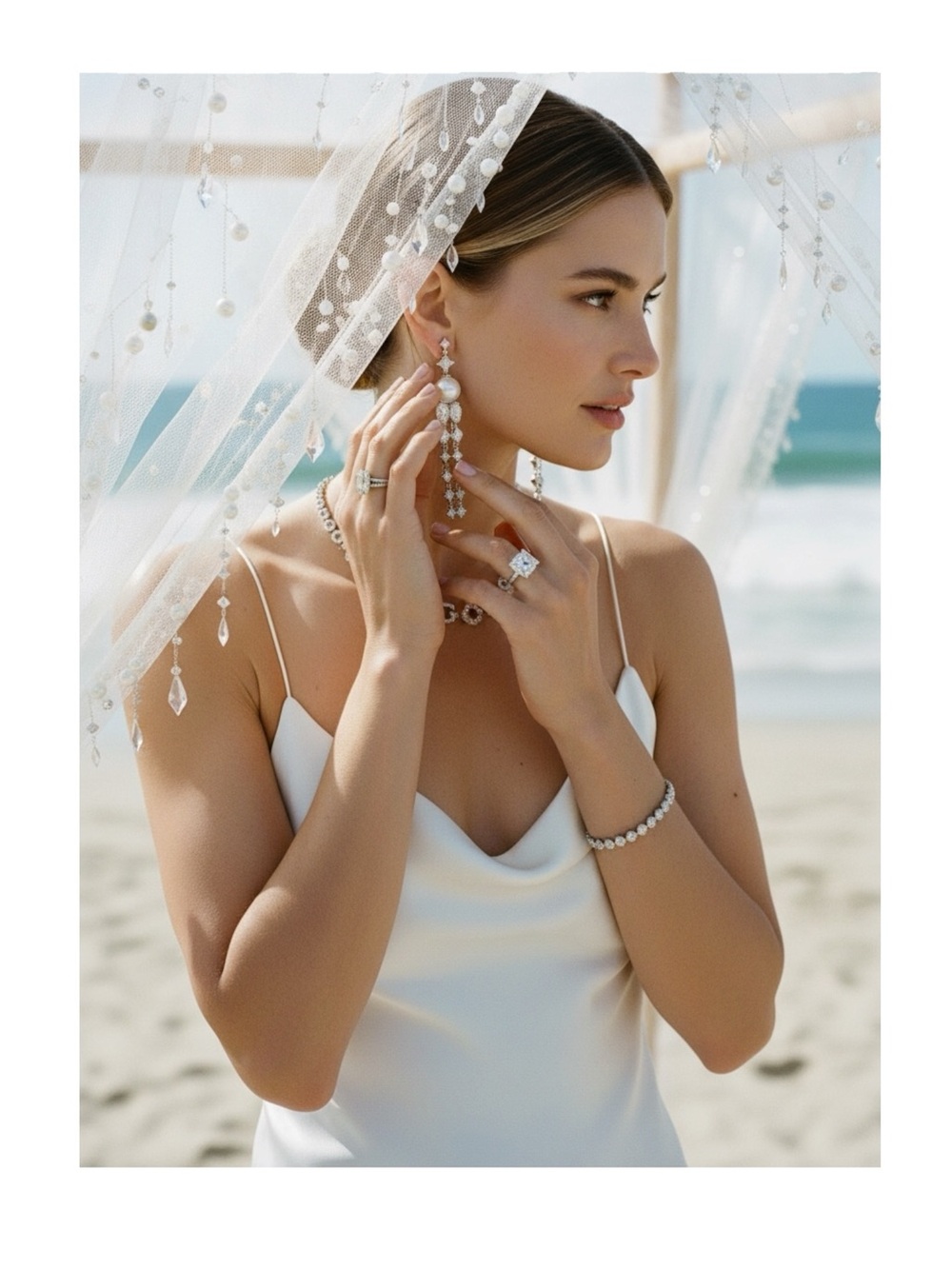 new Nadri ❤︎ Freshwater Pearl Crystal Drop Boho Bride Earrings ❤︎ Beach Wedding